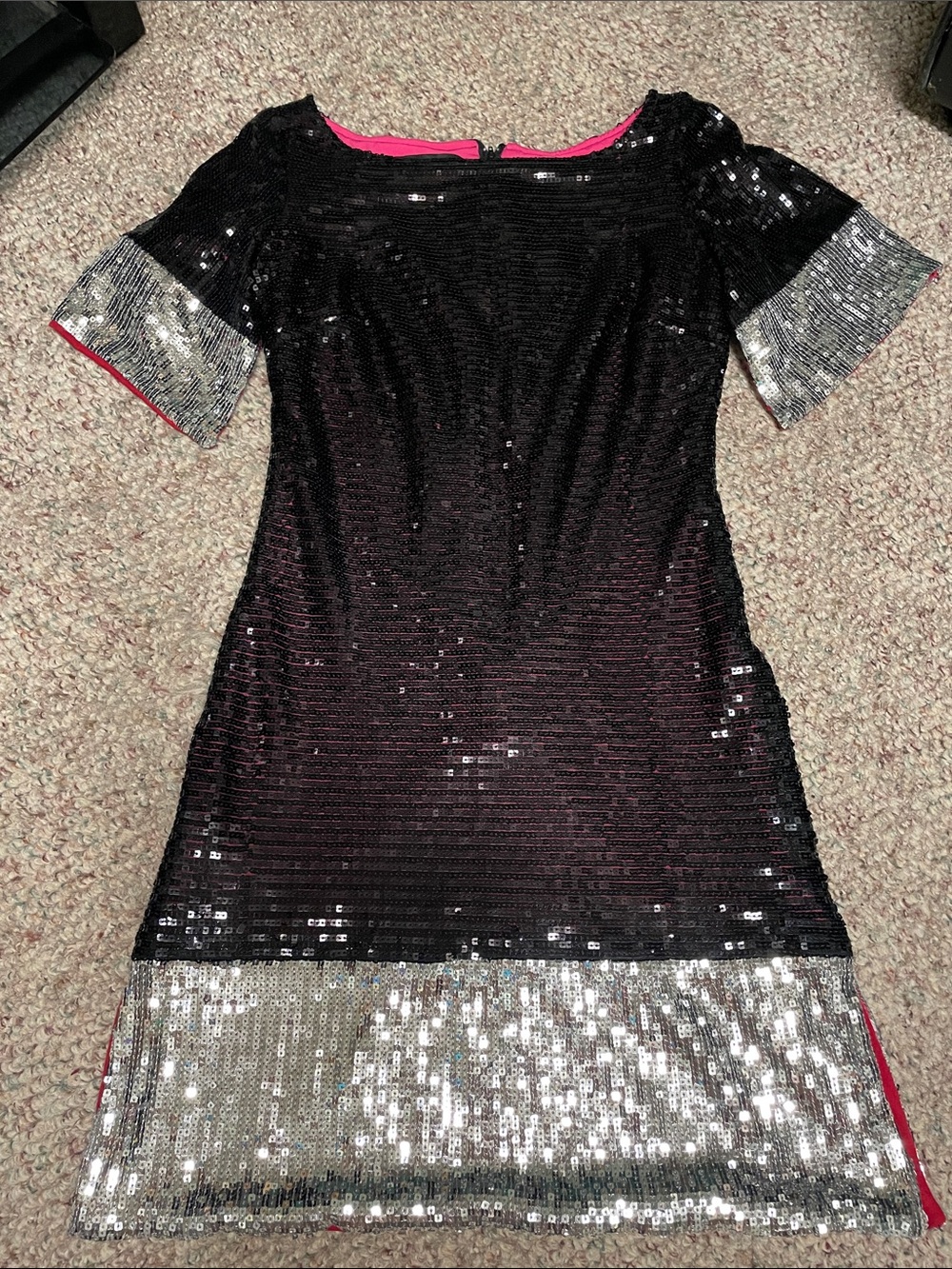 Women's Black /silver Sequin Cocktail Dress with slit sleeves and sides